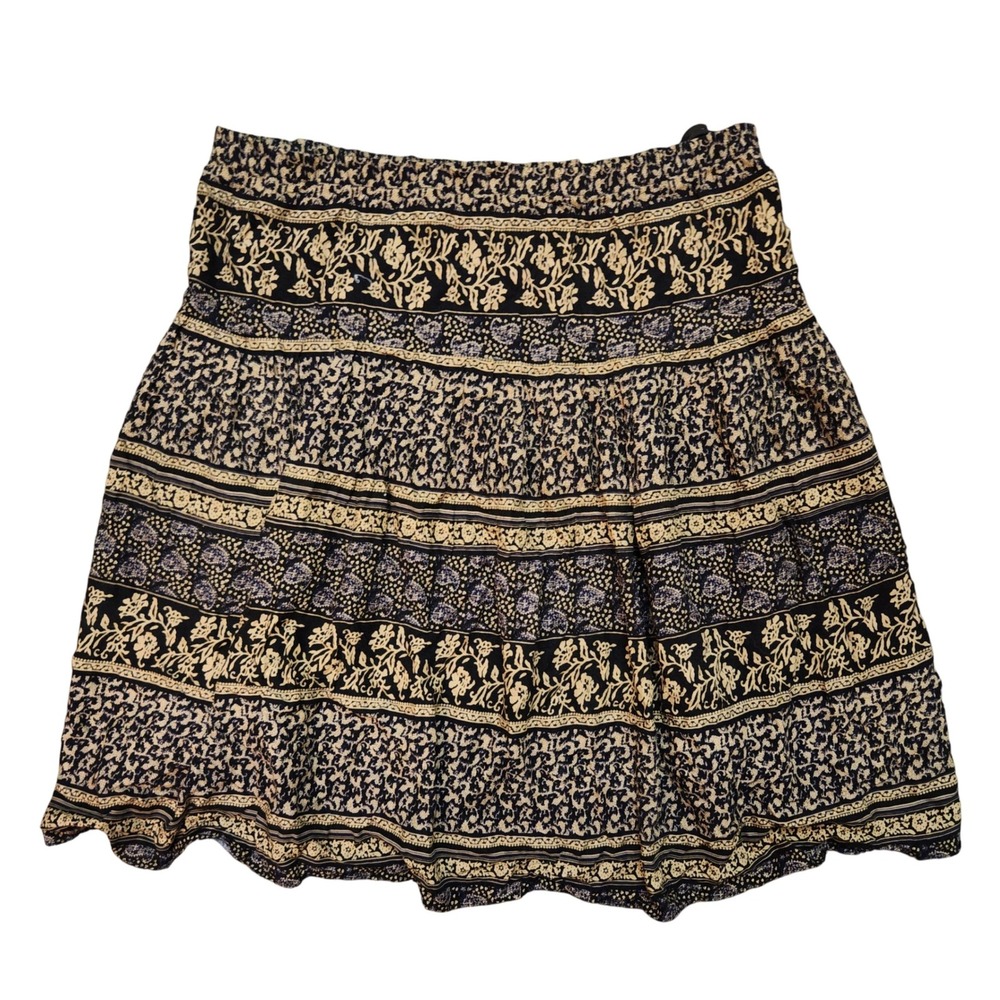 80s Floral Print Skirt Elastic Waist Mini Short Beach Bohemian Festival Vintage